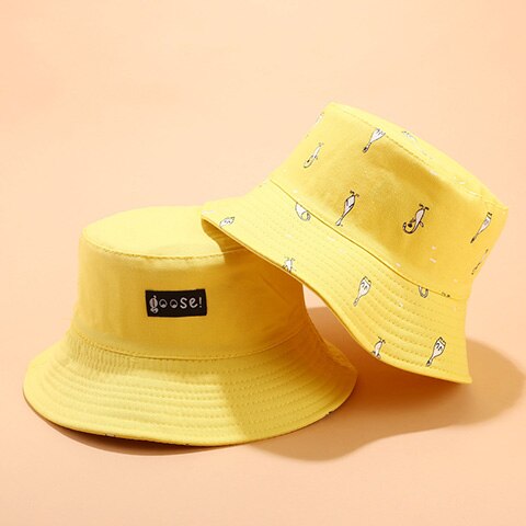 Panama Emmer Hoed Mannen Vrouwen Zomer Emmer Cap Banana Print Geel Bob Hoed Hip Hop Gorros Vissen Visser Hoed: goose yellow