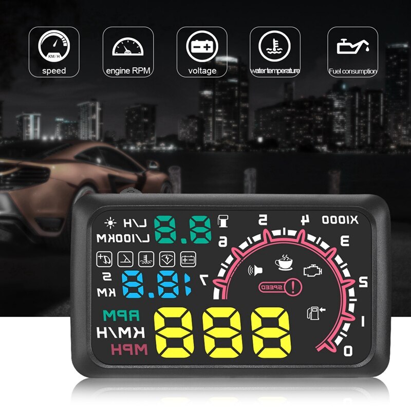 Multi-función de 5,5 pulgadas Hud Head Up Display velocidad combustible advertencia parabrisas Sistema de proyector con Obd2