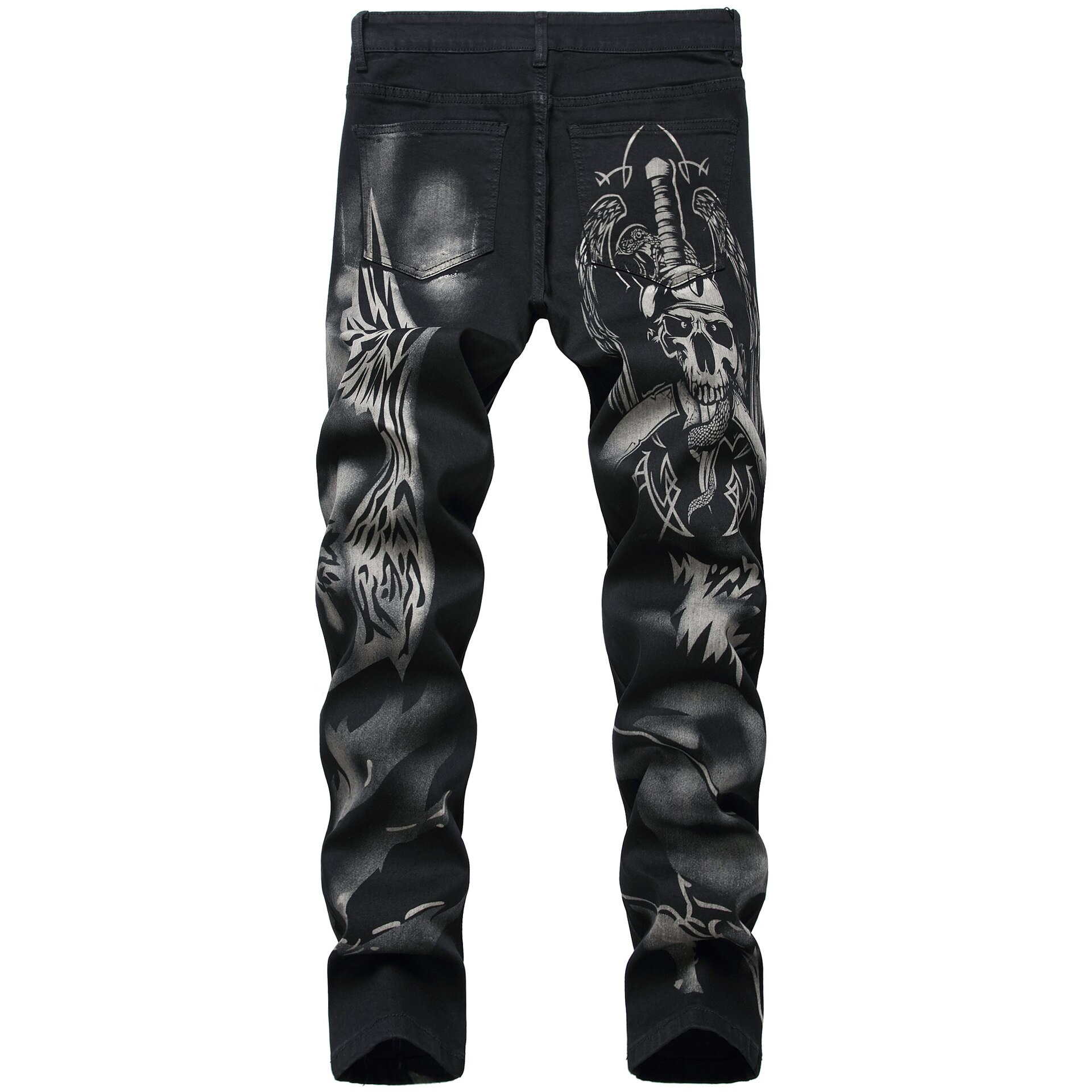 Men's Jeans Micro-elastic Style Men Pattern Printed Black Jeans Pencil Pants Male Cotton Jeans Original Mid
