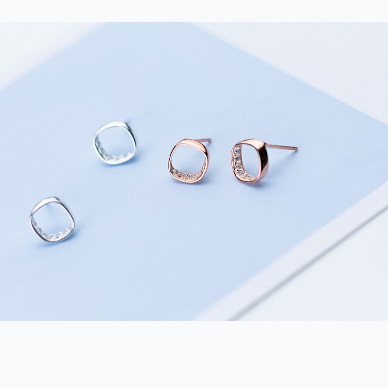 INZATT Classic Zircon Stud Earrings Rose Gold Color For Women Anniversary FINE Jewelry 925 Sterling Silver Accessories