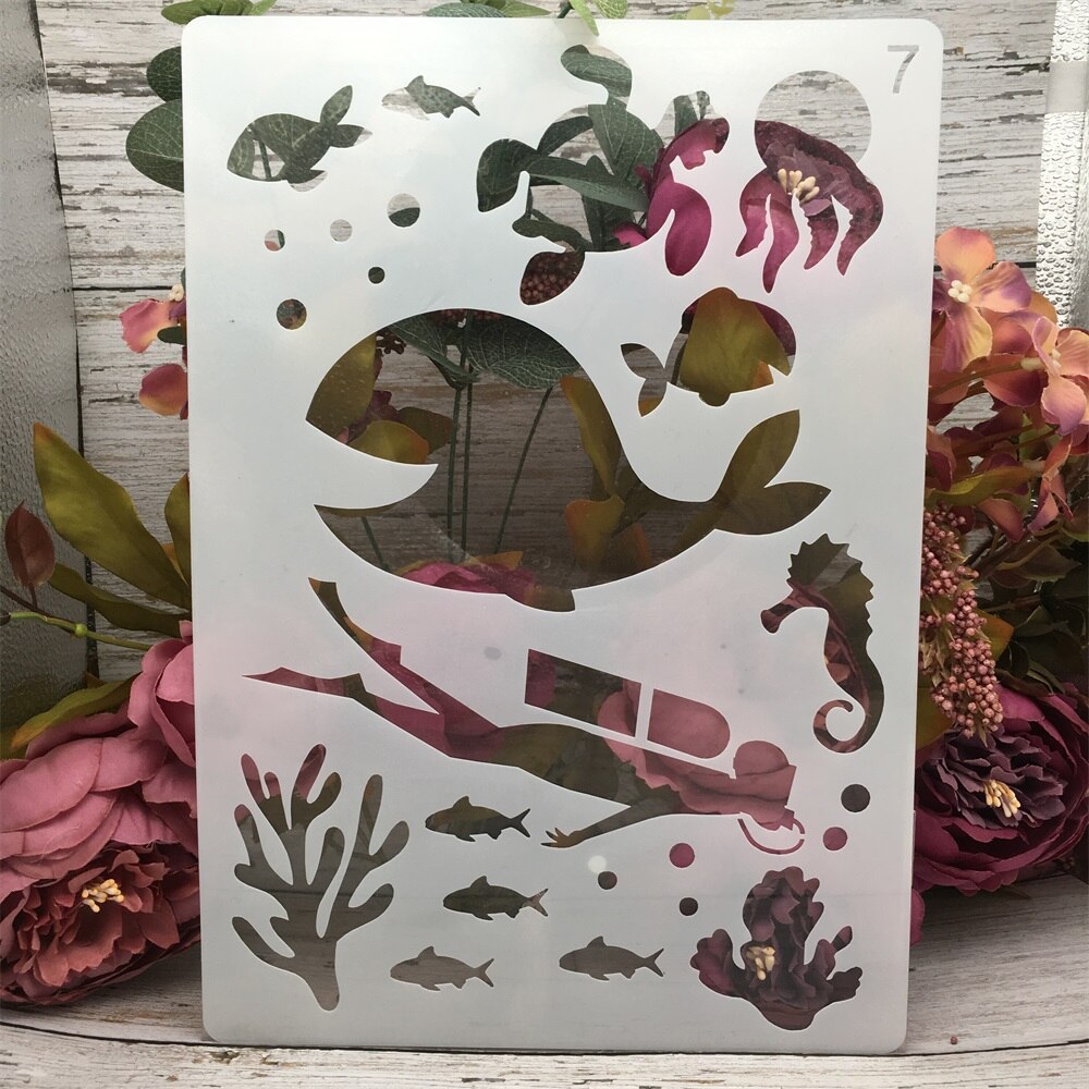 4 st  a4 29cm sköldpadda haj val elefant gör det själv lager stenciler måla scrapbook färgläggning prägling album dekorativ mall: 1 st  no 7