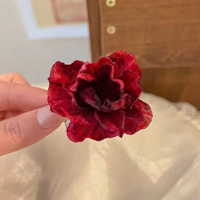 1 pinza para el cabello rosa de media altura para mujer; Clip lateral de tamaño pequeño; Nueva pinza para el cabello con flores francesas de primavera; Accesorios para el cabello: Color vino