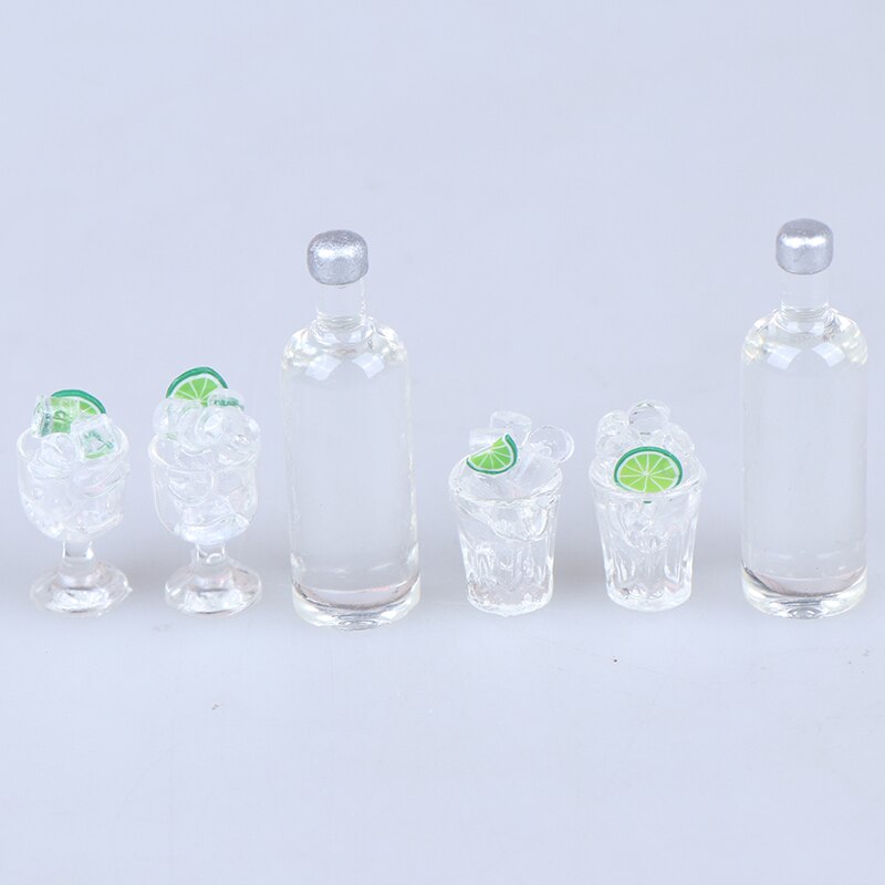 3Pcs Leuke Mini 1:12 Dollhouse Miniatuur Wijn Flessen Ice Cups Keuken Pretend Play Speelgoed Accessoires