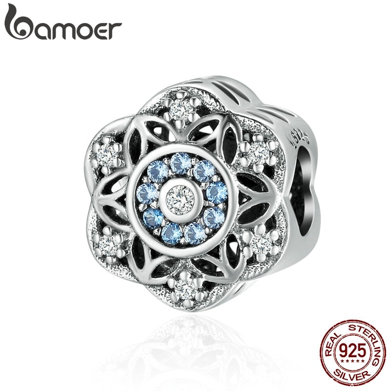 BAMOER Authentic 925 Sterling Silver Romantic Snowflake, Dazzling CZ Beads fit Charm Bracelet Bangle Jewelry SCC247