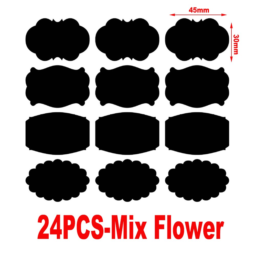 36/24pcs Kitchen Label Stickers PVC Waterproof Blackboard Stickers Bar Kitchen Spice Castor Jars Organizer Storage Bottles Label: 24pcs-Mix Flower