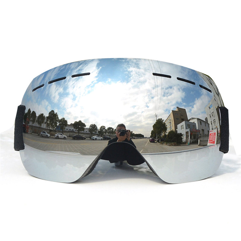 Skibril UV400 Laag Anti-fog Grote Ski Brillen Masker Ski Bril Vrouwen Mannen Snowboard: silver