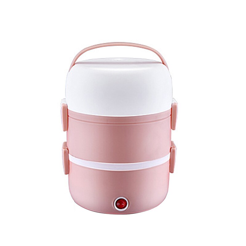DMWD Electric 2L mini rice cooker stainless steel 2/3 layers food warmer steamer portable automatic heating insulation lunch box: Pink