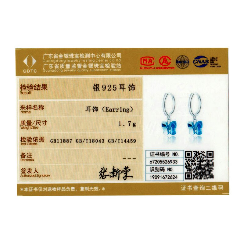 Brincos borboleta poderosa wostu prata 925, brincos originais com cristal azul para mulheres, joia de luxo cqe959