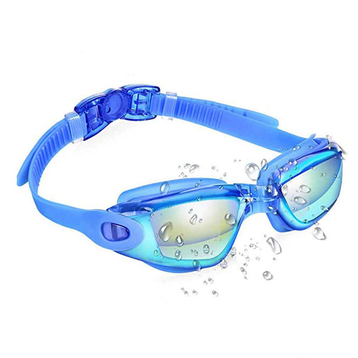 Swim Goggles Anti-fog UV Swim Caps Silicone Swimming Glasses Case Nose Earplug for Kids Men Women Diving Eyewear: blue