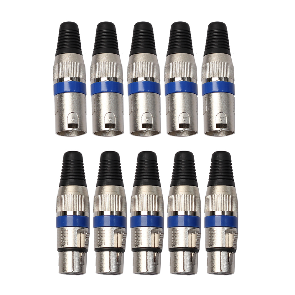 5 Pairs Xlr 3 Pin Female Mic Jack Plug Audio Microfoon Kabel Connector Blauw NG4S