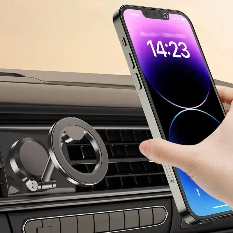 Hopfällbar magnetisk bilhållare i legering 12 kompakt mobiltelefonhållare för mac - säker, 360 ° justerbar magnetisk bilfäste för iphone 15 14 13 pro