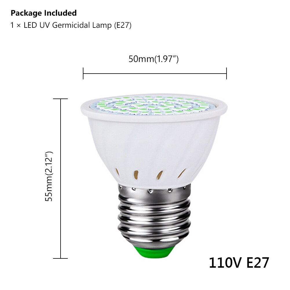 GU10/E27 UV Germicidal Light 220V UVC LED Sterilizer 130 LEDs Dust Mite Lamp Ultraviolet Germicidal Lamp Bulb for Home Bathroom: 110V E27