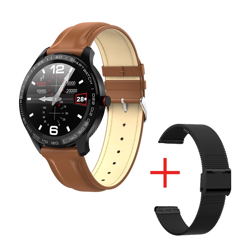 696 L9 Full touch Smart Uomini Della Vigilanza ECG + PPG Frequenza Cardiaca Misuratore di Pressione Sanguigna Monitor di ossigeno IP68 Impermeabile Bluetooth Intelligente braccialetto: brown lea A bk steel