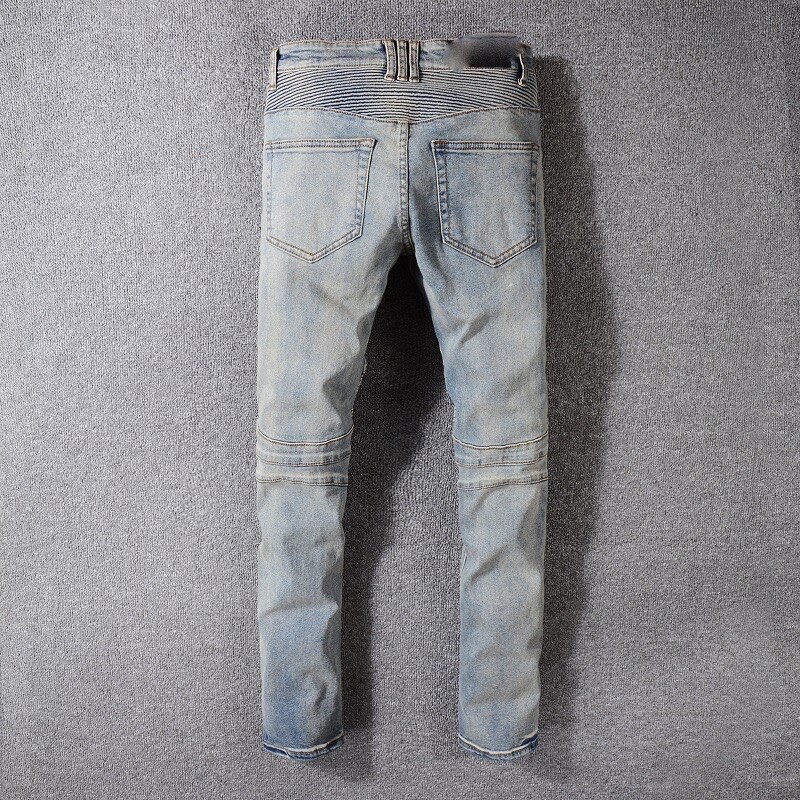 Men's Denim Biker Distress Jeans Motorcycle Slim fit Riding Pants