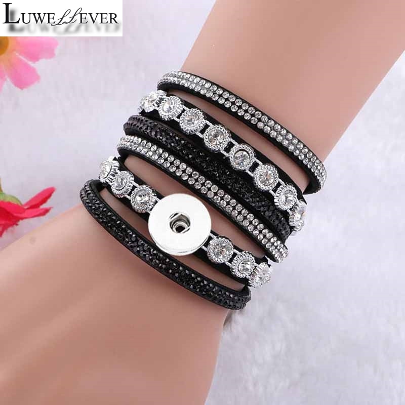 Verwisselbare Crystal 086 Steentjes Fluwelen Lederen Armband 18mm Drukknoop Sieraden Charm Bangle Voor Vrouwen 39cm