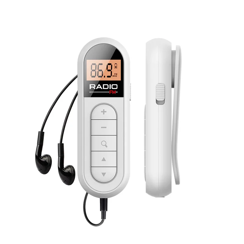 Mini Radio FM de bolsillo, receptor de Radio portátil de 76-108MHZ con retroiluminación, pantalla LCD, auriculares con cable de 3,5mm, compatible con carga tipo c: Negro