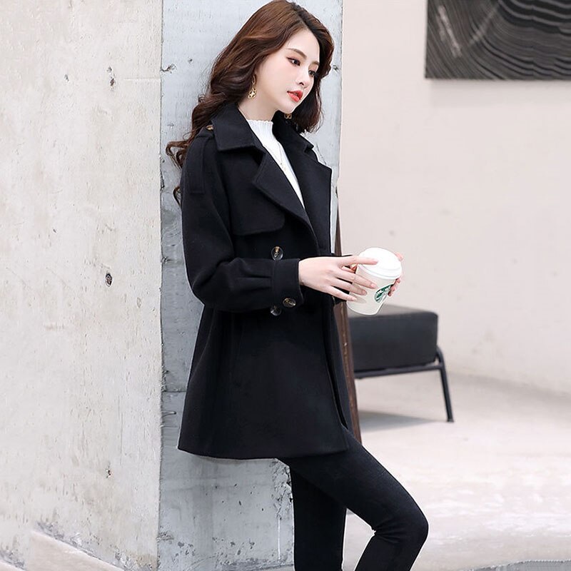 Manteau en laine pour femmes, , court, croisé, gris, Slim, veste pour femmes, automne: black / XL