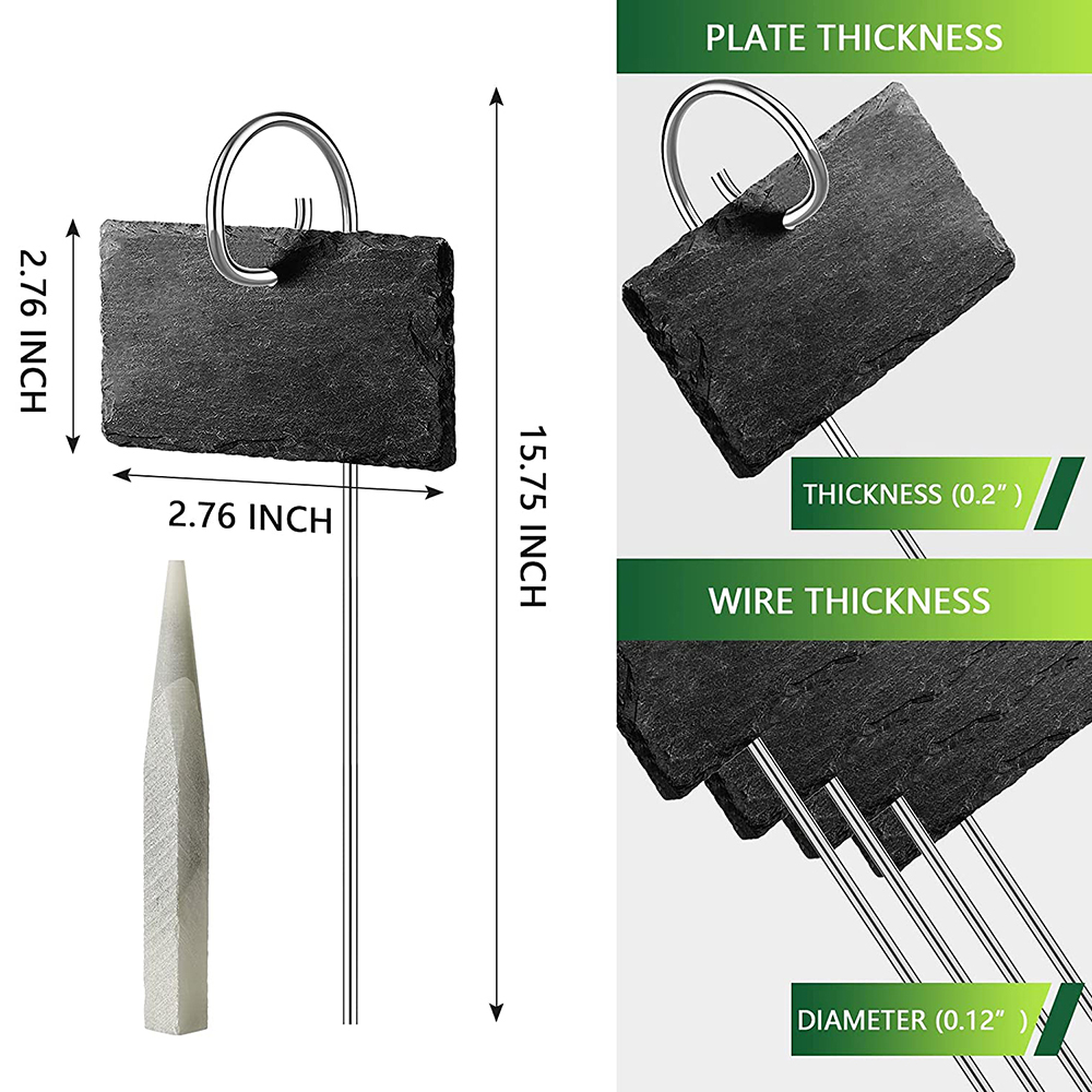 Natuurlijke Stijl Slate Plant Labels, Opknoping Van Een Roestvrij Stalen Metalen Staaf, 15.75Inch Plant Etiketten Voor Tuin, Bloem, Bed, Potten