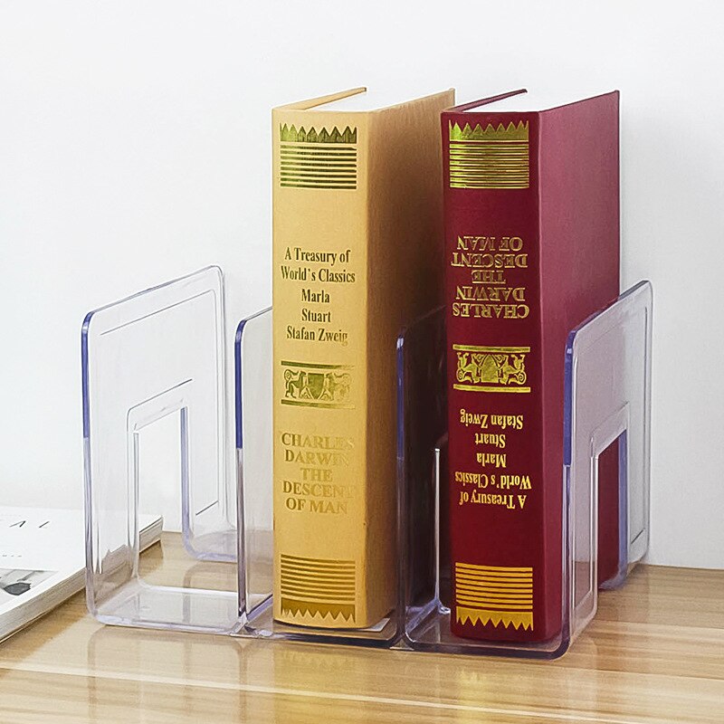 Sujetalibros de acrílico transparente, soporte de almacenamiento para revistas de plástico, estante para libros, organizador escolar, accesorios de mesa de oficina