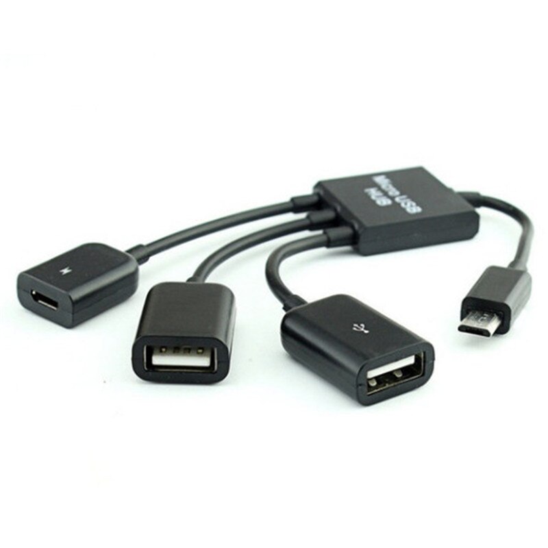 3 in 1 Micro USB Host OTG Charge Hub Cord Adapter Splitter for Android Smartphones Tablet Black Cable 20cm