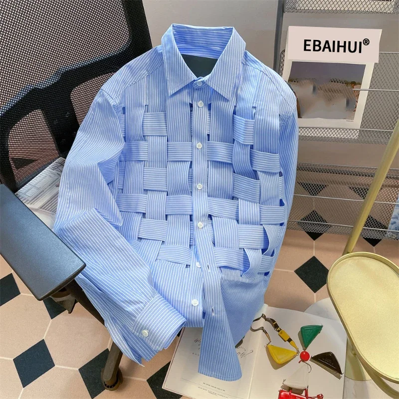EBAIHUI, camisas lisas con agujeros para mujer, solapa, manga larga, cintura suelta, blusa de retales a la , camisa informal de poliéster para mujer 2024