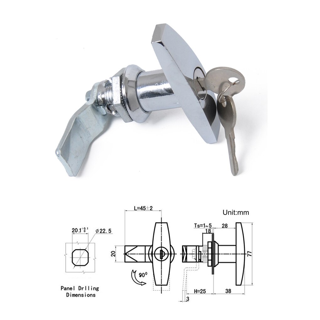 2 Set Turn T-Handvat Slot Met Sleutels Vervanging Voor Trailer Caravan Toolbox Verdeelkast Truck Rv