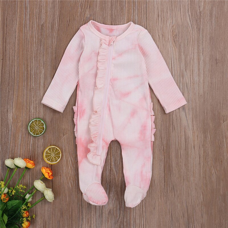 Bébé coton barboteuses à manches longues filles garçons vêtements unisexe cravate teinture volants pyjamas -né bébé chaussures salopette combinaison tenues