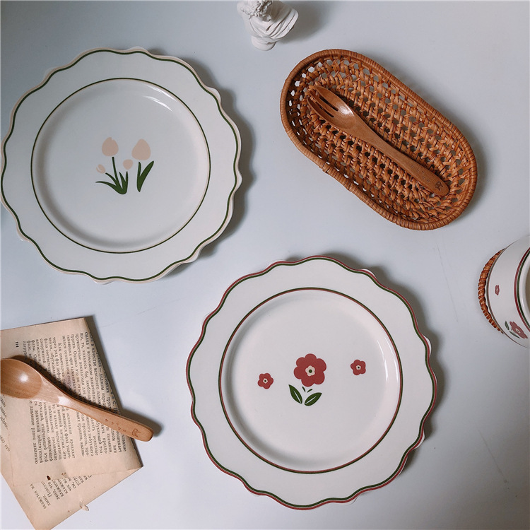 LadyCC-plato Vintage de cerámica para comida, vajilla de cerámica, utensilios de cocina, vajilla de porcelana, plato de comedor