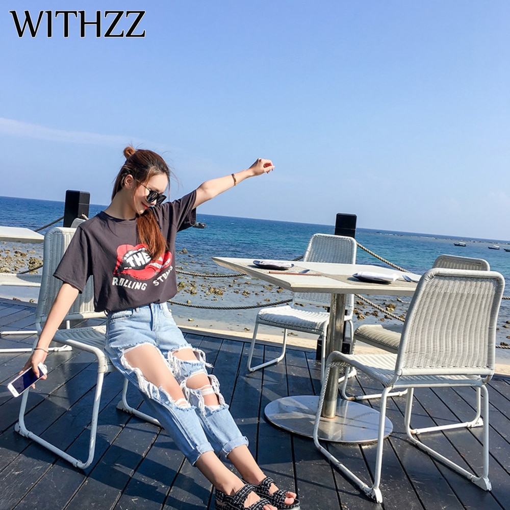WITHZZ Neue 5XL Zerrissene Jeans frauen verlieren Dünne Jeans Frauen Hosen Reithose Overall Jahrgang Weibliche Zerrissen Hosen