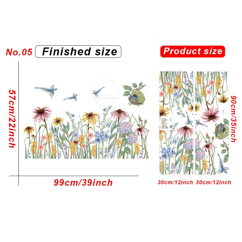 Varios Pared de flores pegatinas zócalo etiqueta de la pared para sala dormitorio pasillo decoración de la pared removible calcomanías decoración del hogar: No.05