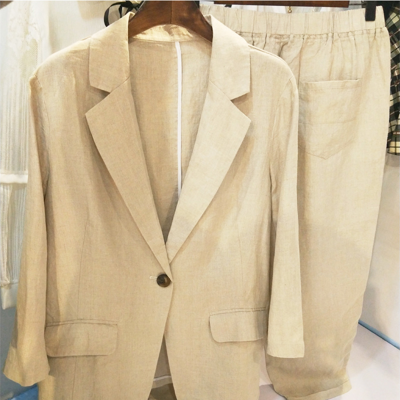 Traje casual de verano conjunto de blazer fino suelto de algodón y lino conjunto de trajes de mujer 2 piezas trajes de oficina para mujer trajes de pantalón de mujer