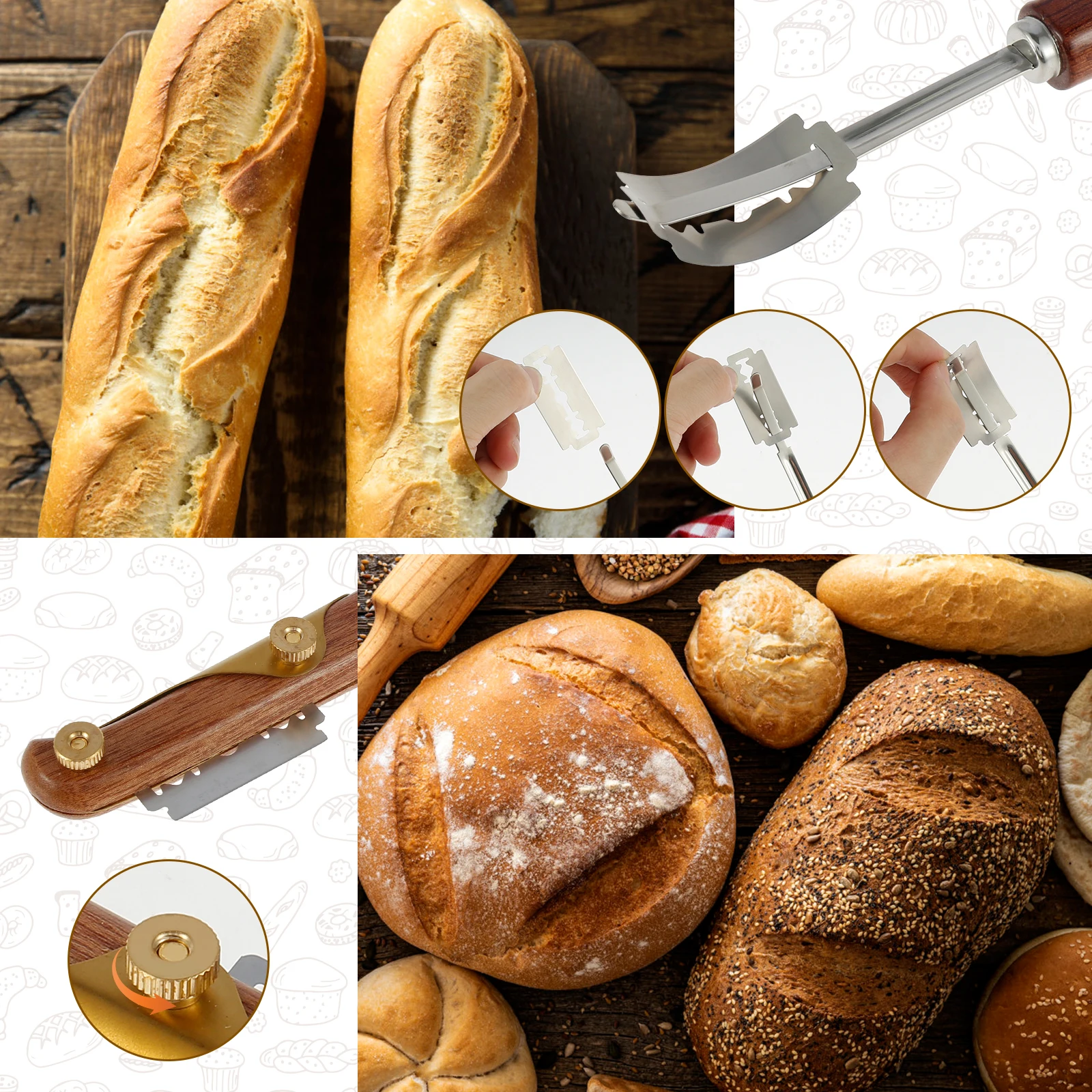 Brood Lame Snijden Zuurdesem Gereedschap met 5 messen en beschermhoes Duurzaam Broodsnijden Draagbare bakkersnijder Brood bakken