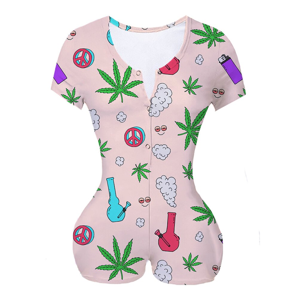 Women Custom Stoner 420 Sublimation Print Summer Short Sleeves Onesie: XS