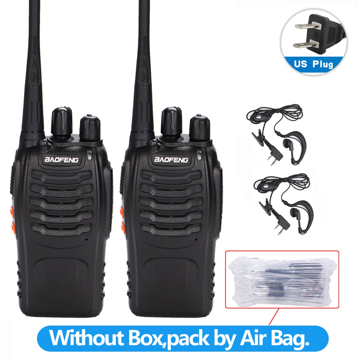 1 Of 2 Stuks Baofeng BF-888S Walkie Talkie 5W Two-Way Radio Draagbare Cb Radio Uhf 400-470Mhz 16CH Comunicador Zender Transceiv: 2pcs US add headset
