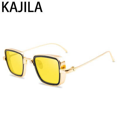 Vintage steampunk solbriller menn retro metall firkantede briller trendy merke solbriller solbriller for kvinner lunette de soleil: Gullbrun