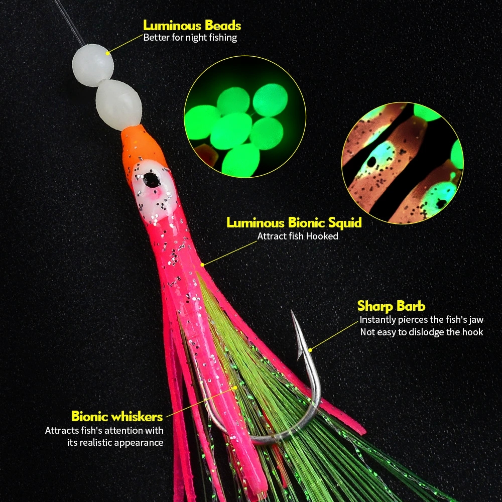 6 unids/set luminoso grupo suave señuelo Anguila Sabiki Rigs ganchos de cuerda señuelo peces Saury calamar caballa Scad aparejos de pesca de agua salada
