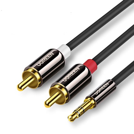 Ugreen rca-äänikaapeli 2 uros 3.5mm jakki - aux-linja punottu jakaja kotiteatteriin: Valkoinen / 5m