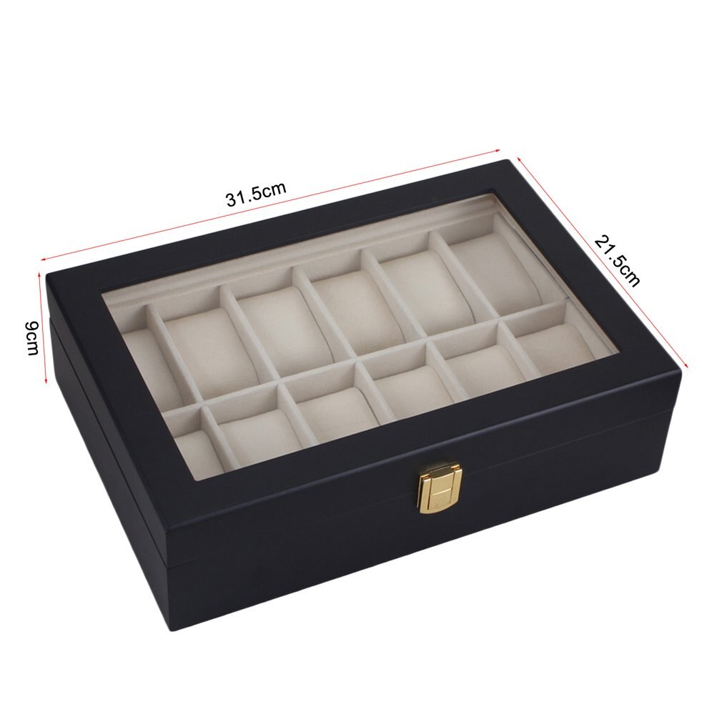 12 Grids Balck Wooden Watch Box Storage Organizer Case Saat Kutusu Watch Jewelry Boxes Watch Holder