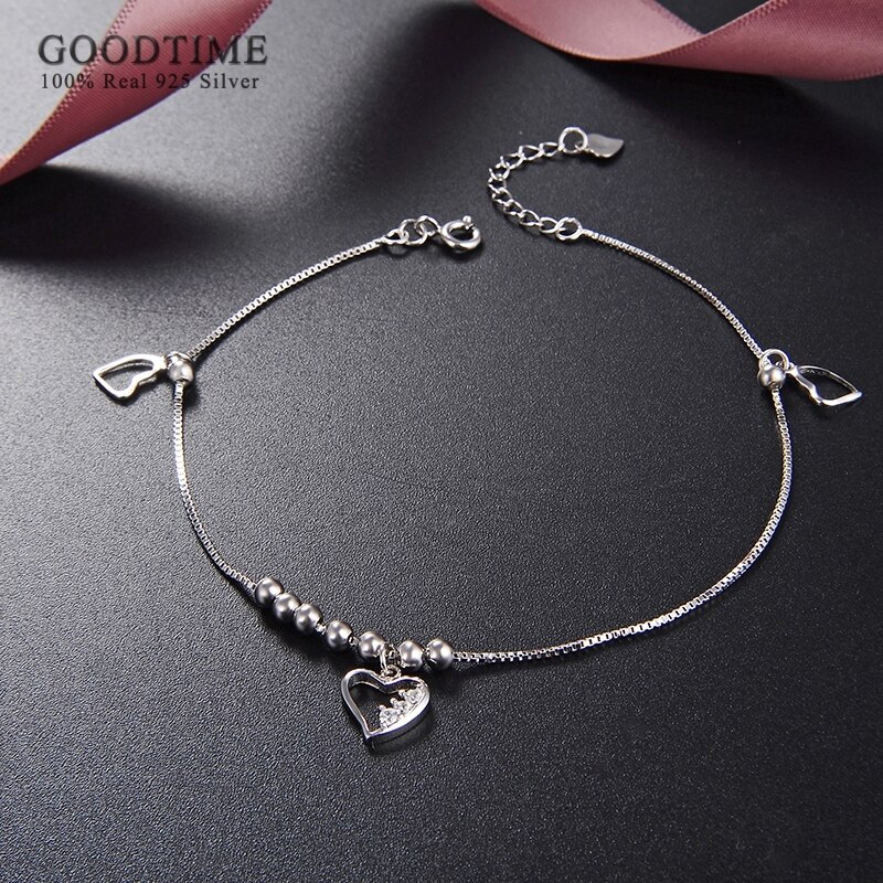 Delle Donne di modo del Calzino 925 Sterling Silver Cuore di Amore Perle di Zircon Argento Cavigliera Studente Ragazza Del Piede Fresco Accessori Per Il Vestito Up