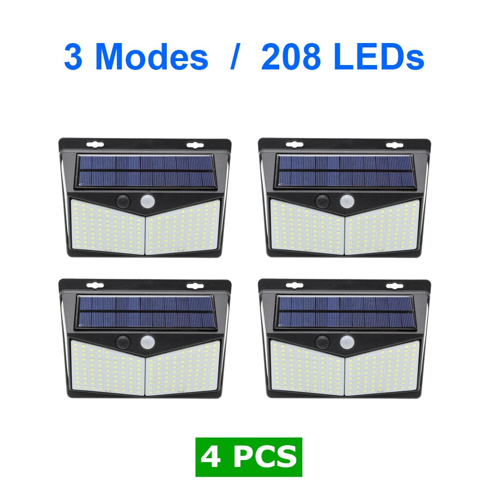 LED Solar Lights Motion Sensor 3 Modes 100/208 LED Outdoor Solar Powered Waterproof IP65 with Wide Angle for Garden Street Patio: 4PCS 208LEDs