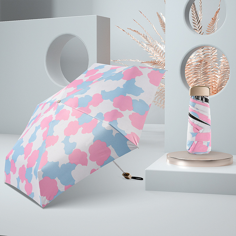 5 sombrillas plegables portátiles de protección solar Mini Parasol femenino de revestimiento negro pequeño Paraguas de bolsillo de negocios femenino Paraguas: E style