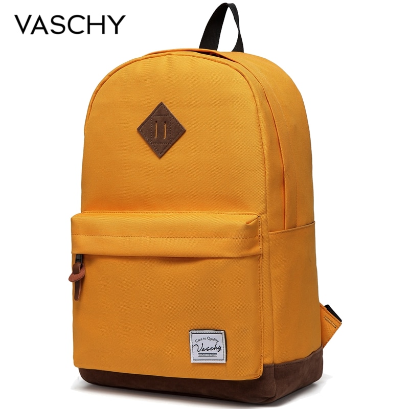 Backpack for Men and Women VASCHY Unisex Classic Water Resistant Rucksack School Backpack 15.6Inch Laptop for TeenageR: Yellow