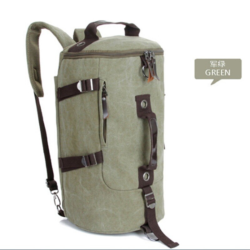 LKEEP Large Capacity Man Travel Bag Mountaineering Backpack Men Bags Canvas Bucket Shoulder Backpack: Army Green