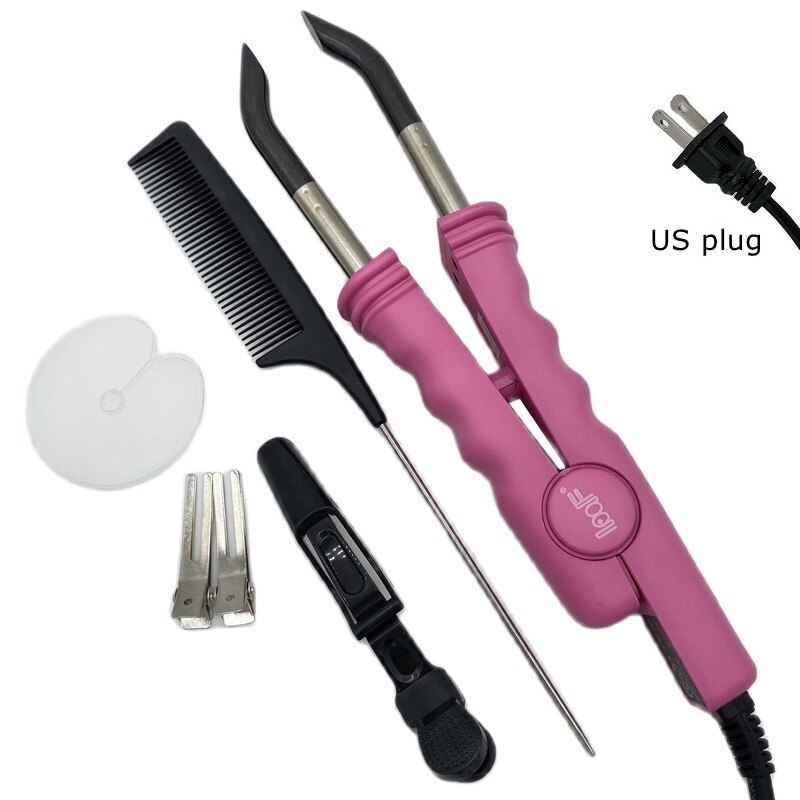 L-618 Hair Extension Fusion Iron HEat Hair Connector Temperature Controllable: US plug Kit Pink