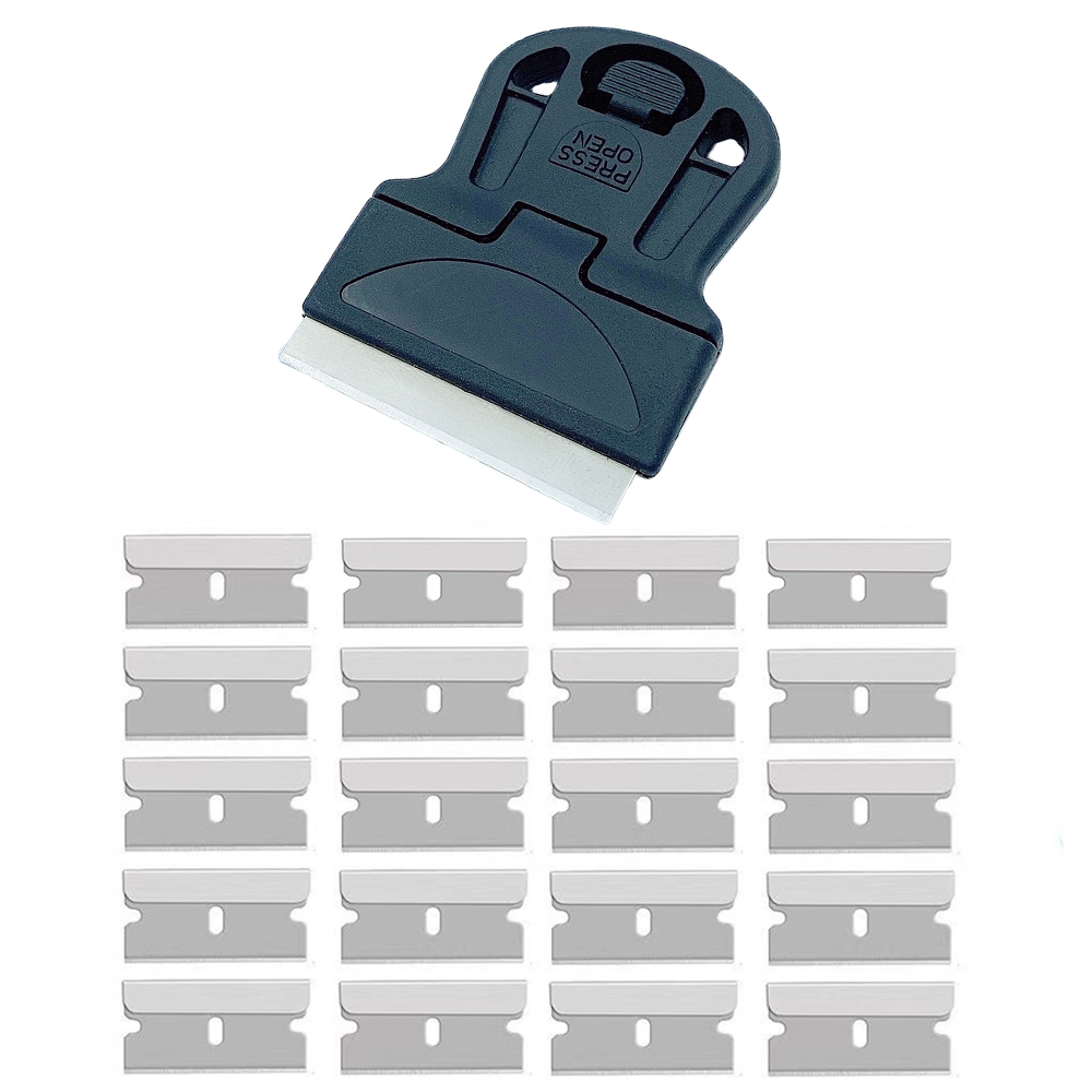 21 Stuks/Set Scheermesje Schraper Voor Autoruit Glas Schoonmaak Schep Lijm Stickers Remover Keramische Kookplaat Oven Schoon Vinyl Spatel: Black