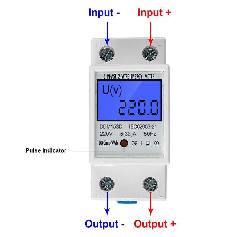Energy Meter KWH-Watt Electric Meter Power Consumption Energy Watt Amp Volt Meter Analyzer Monitor For DIN rail 5 (32) A 230V