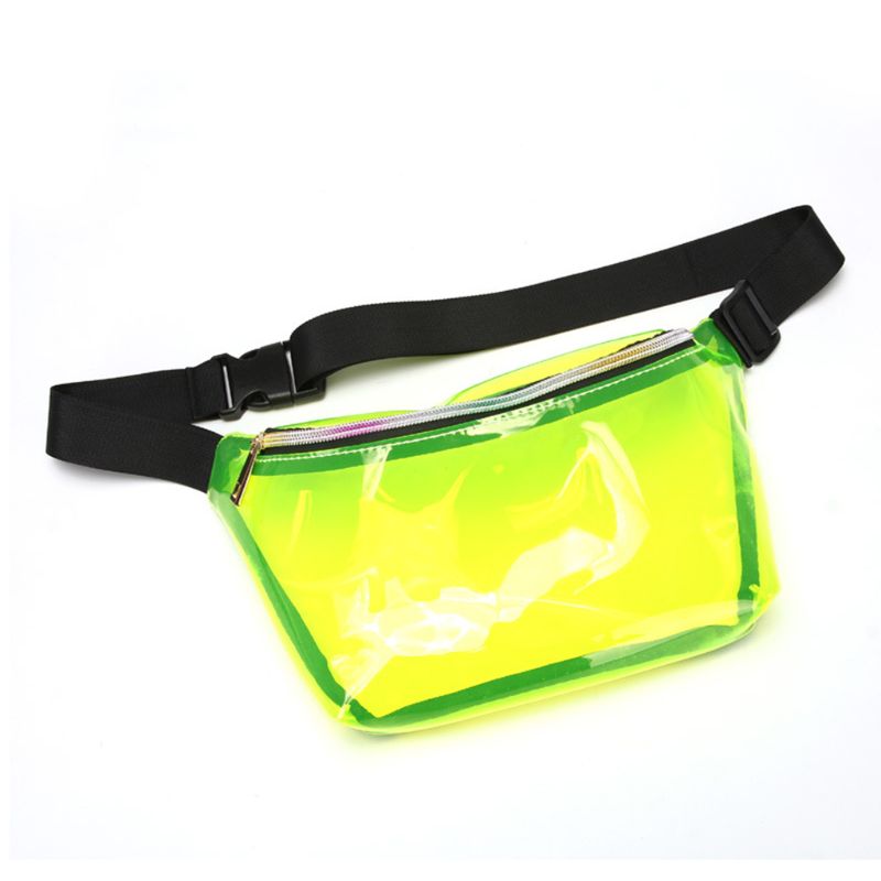 Kvinder holografisk pvc talje brysttaske rejse telefon pose gennemsigtigt bælte fanny pack