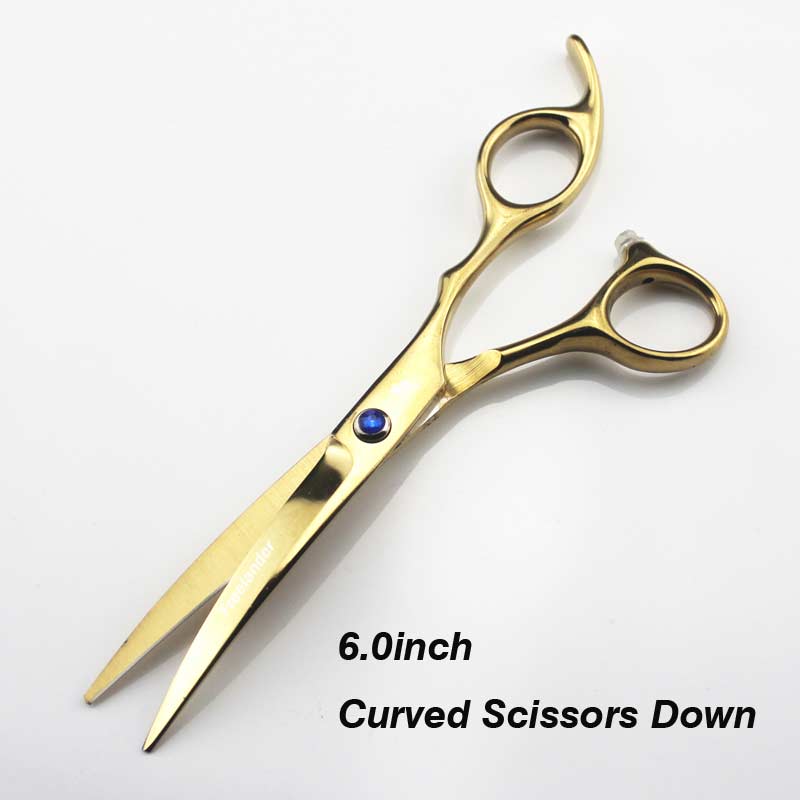 6.0 scissors dog pet grooming polishing tool animal hair Double tail curved scissors Cutting Scissors Thinning: Gold Curved Down