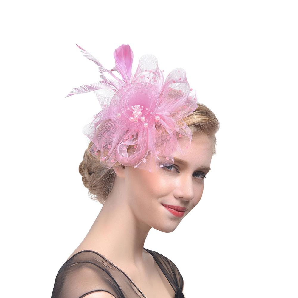 Women Vintage Fascinator Bridal Dot Wedding Church Tea Party Fascinator Hat Pillbox Hat: pink