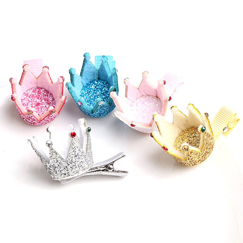 Pinzas para el pelo de corona de cuero sintético brillante, Mini horquilla de cumpleaños para niños, pasador de Tiara de princesa brillante rosa, plateado y dorado